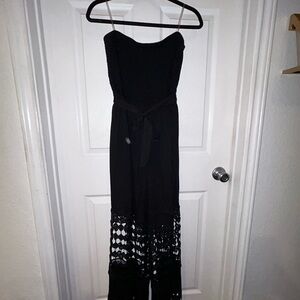 NWOT - Black Strapless Jumpsuit with Lace Detail